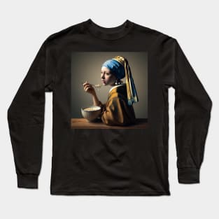 Pearl Earring's Cereal Moment: National Cereal Day Celebration Long Sleeve T-Shirt